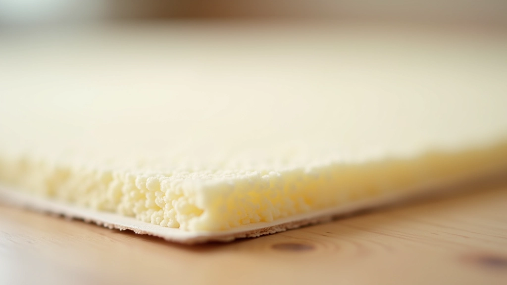 Close-up of foam underlay material showing its spongy, cellular texture and thickness