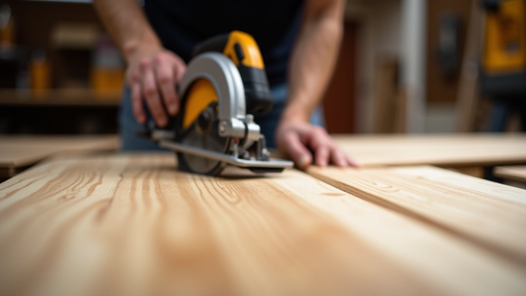 Laminate plank being cut with circular saw, showing proper technique and safety positioning